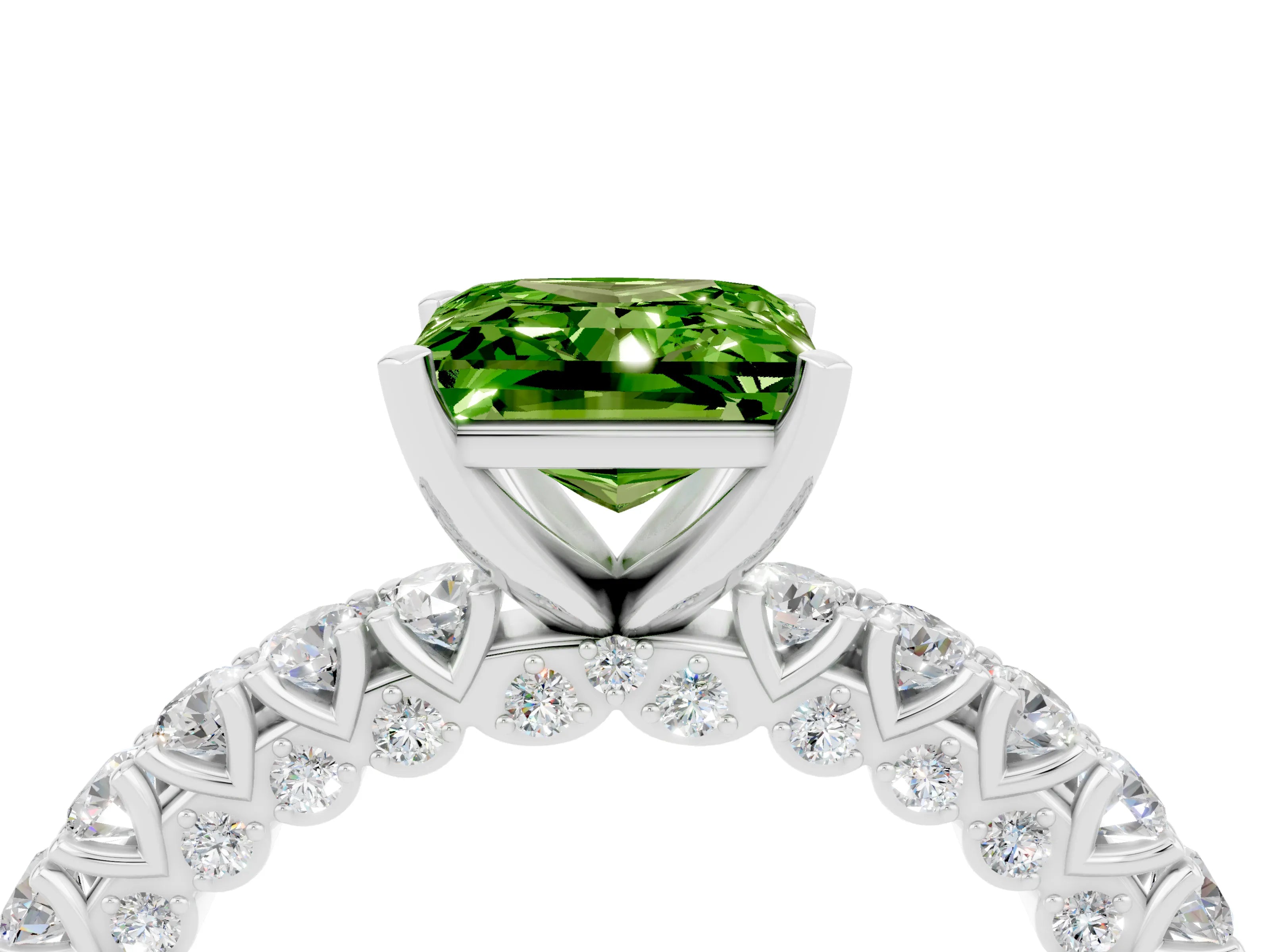 White gold Princess Cut Diamond Pavé Band Solitaire Ring with Prong Setting_4
