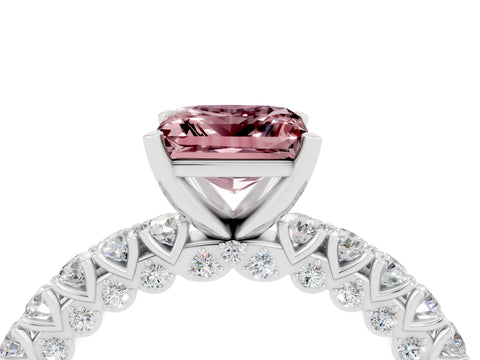 White gold Princess Cut Diamond Pavé Band Solitaire Ring with Prong Setting_4