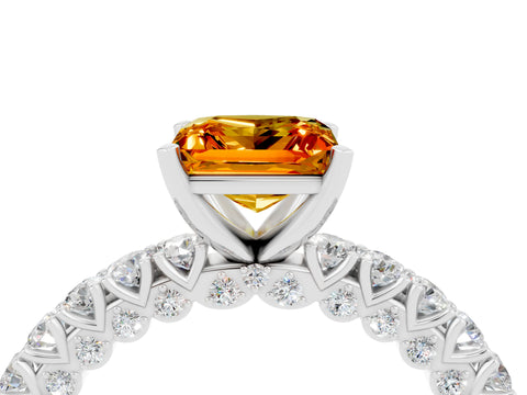 White gold Princess Cut Diamond Pavé Band Solitaire Ring with Prong Setting_4