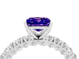 White gold Princess Cut Diamond Pavé Band Solitaire Ring with Prong Setting_4