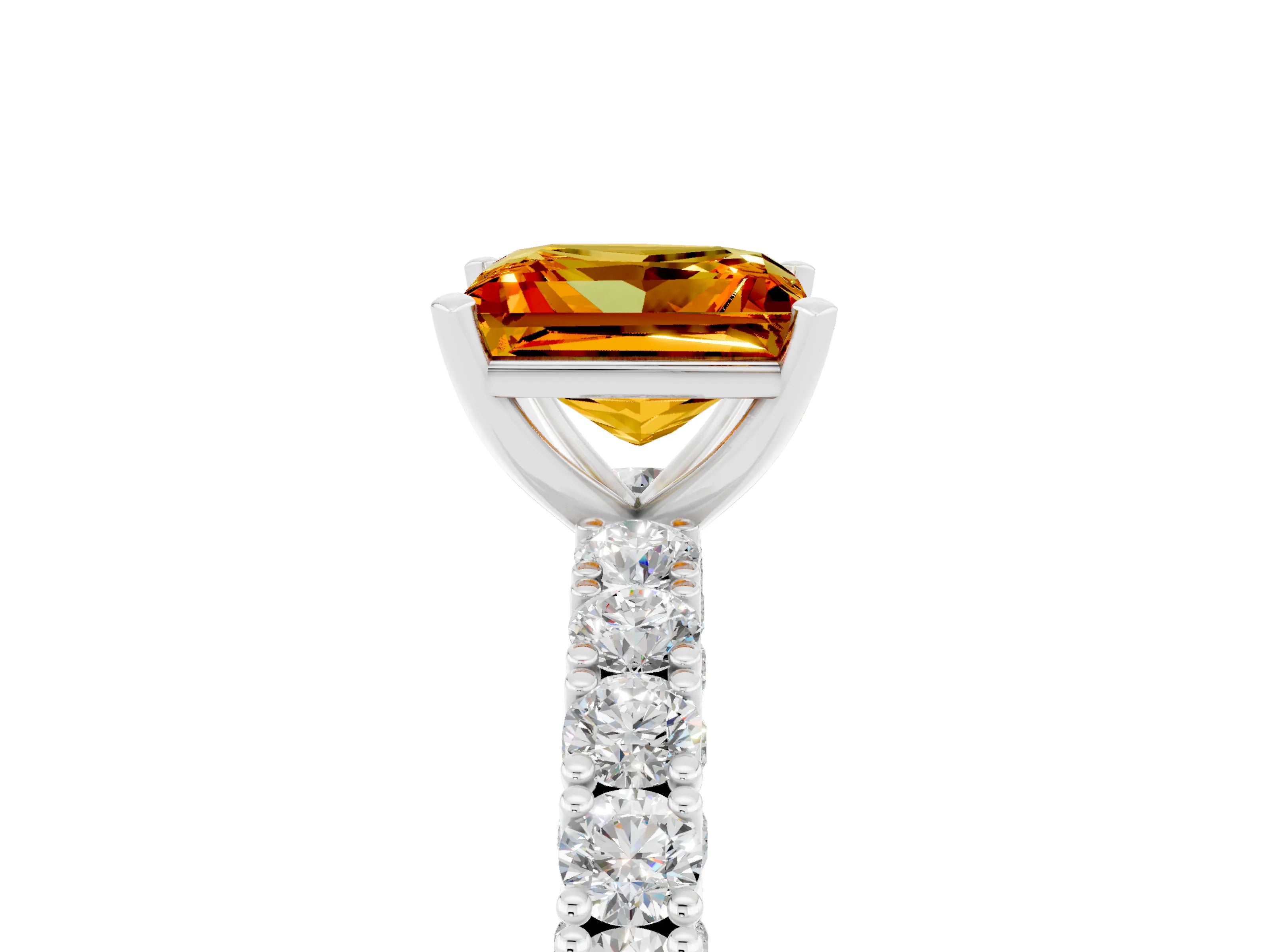White gold Princess Cut Diamond Pavé Band Solitaire Ring with Prong Setting_5