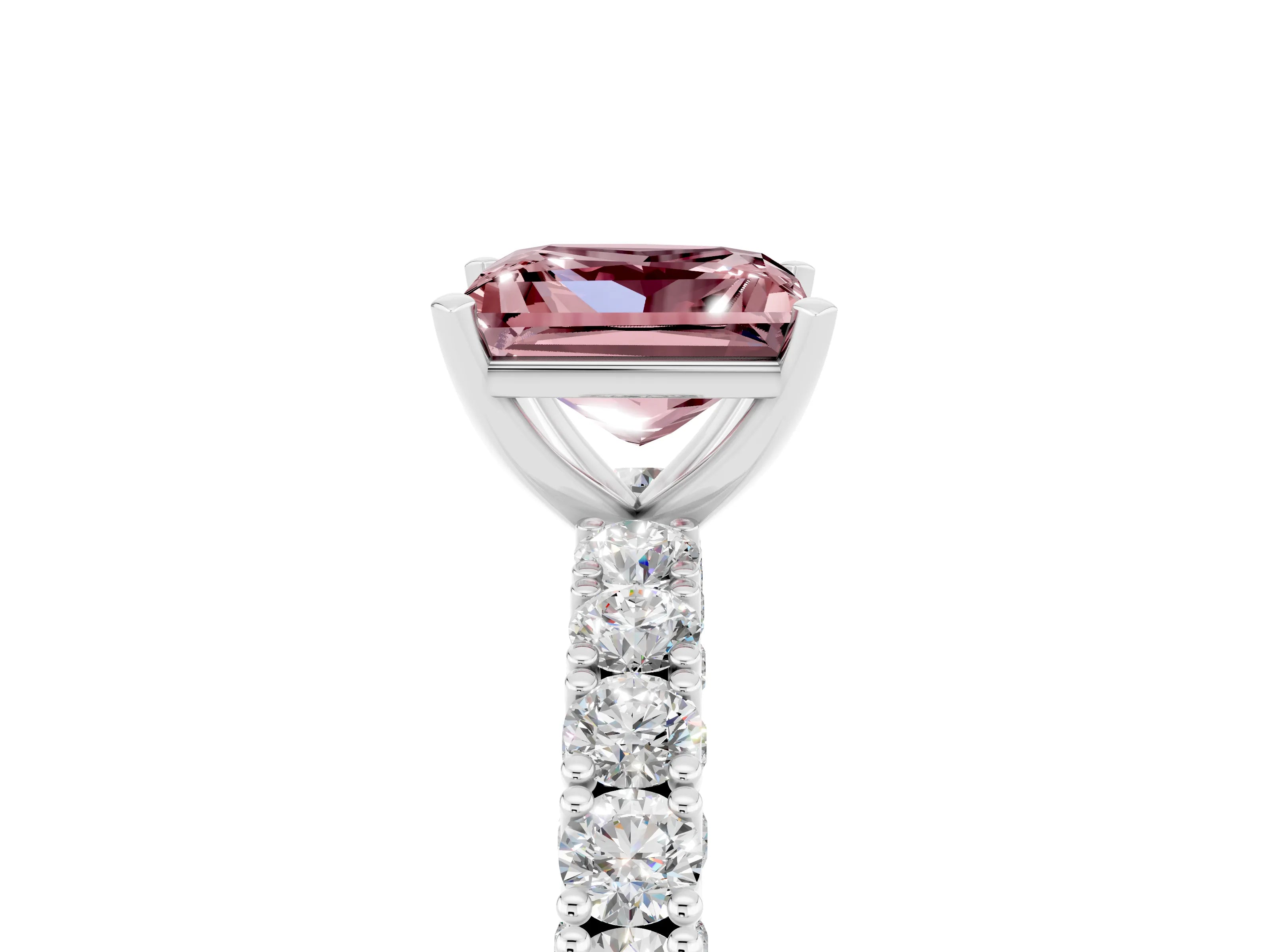 White gold Princess Cut Diamond Pavé Band Solitaire Ring with Prong Setting_5