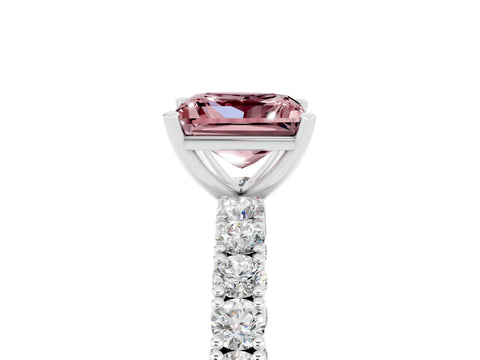 White gold Princess Cut Diamond Pavé Band Solitaire Ring with Prong Setting_5