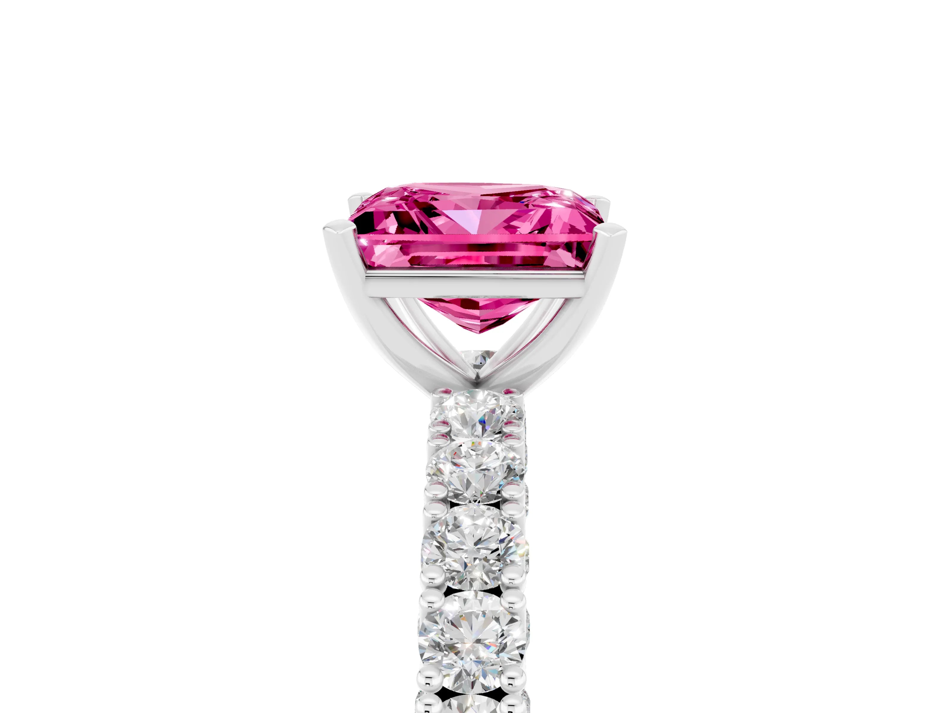 White gold Princess Cut Diamond Pavé Band Solitaire Ring with Prong Setting_5