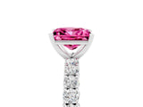 White gold Princess Cut Diamond Pavé Band Solitaire Ring with Prong Setting_5