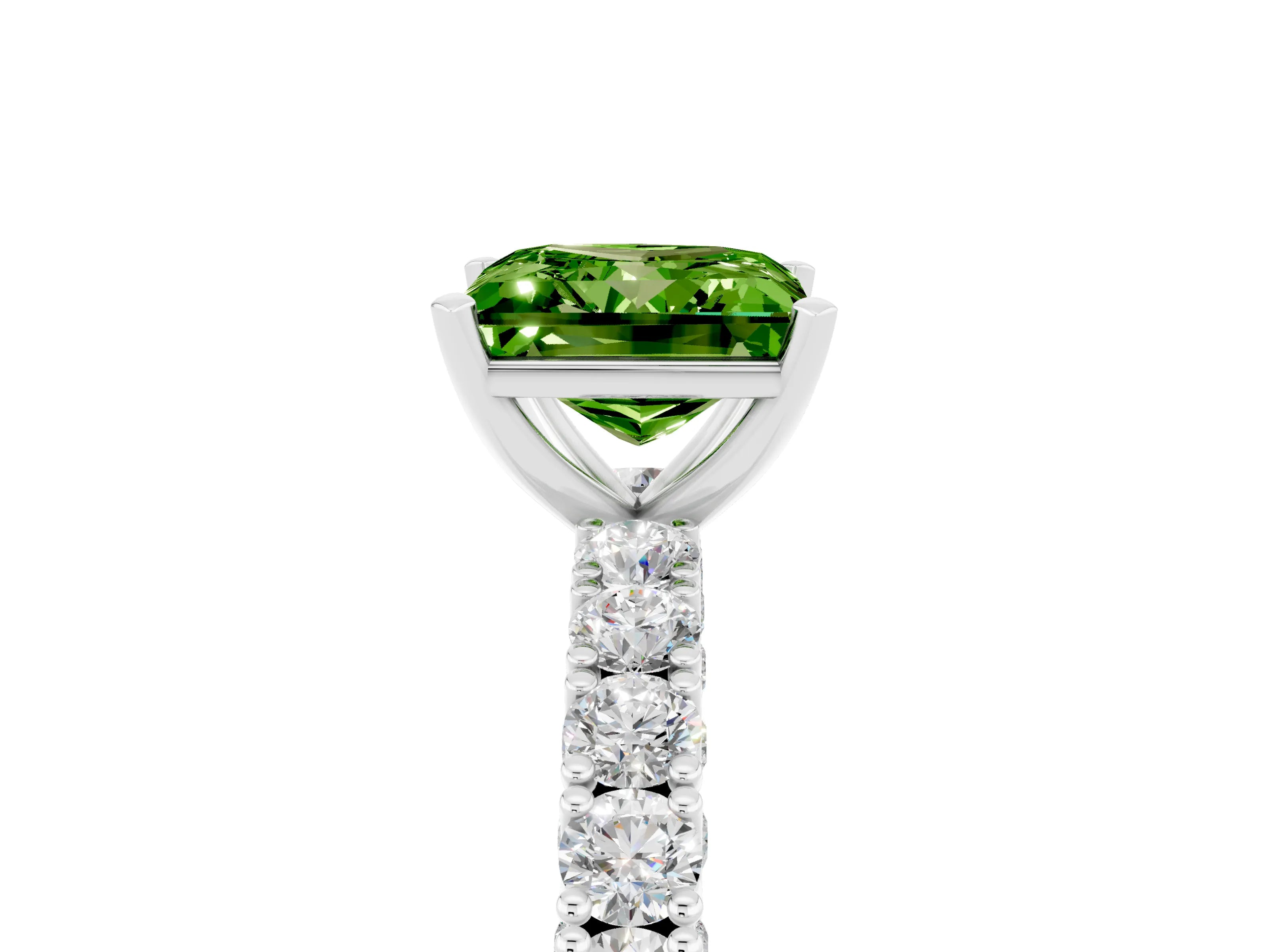 White gold Princess Cut Diamond Pavé Band Solitaire Ring with Prong Setting_5