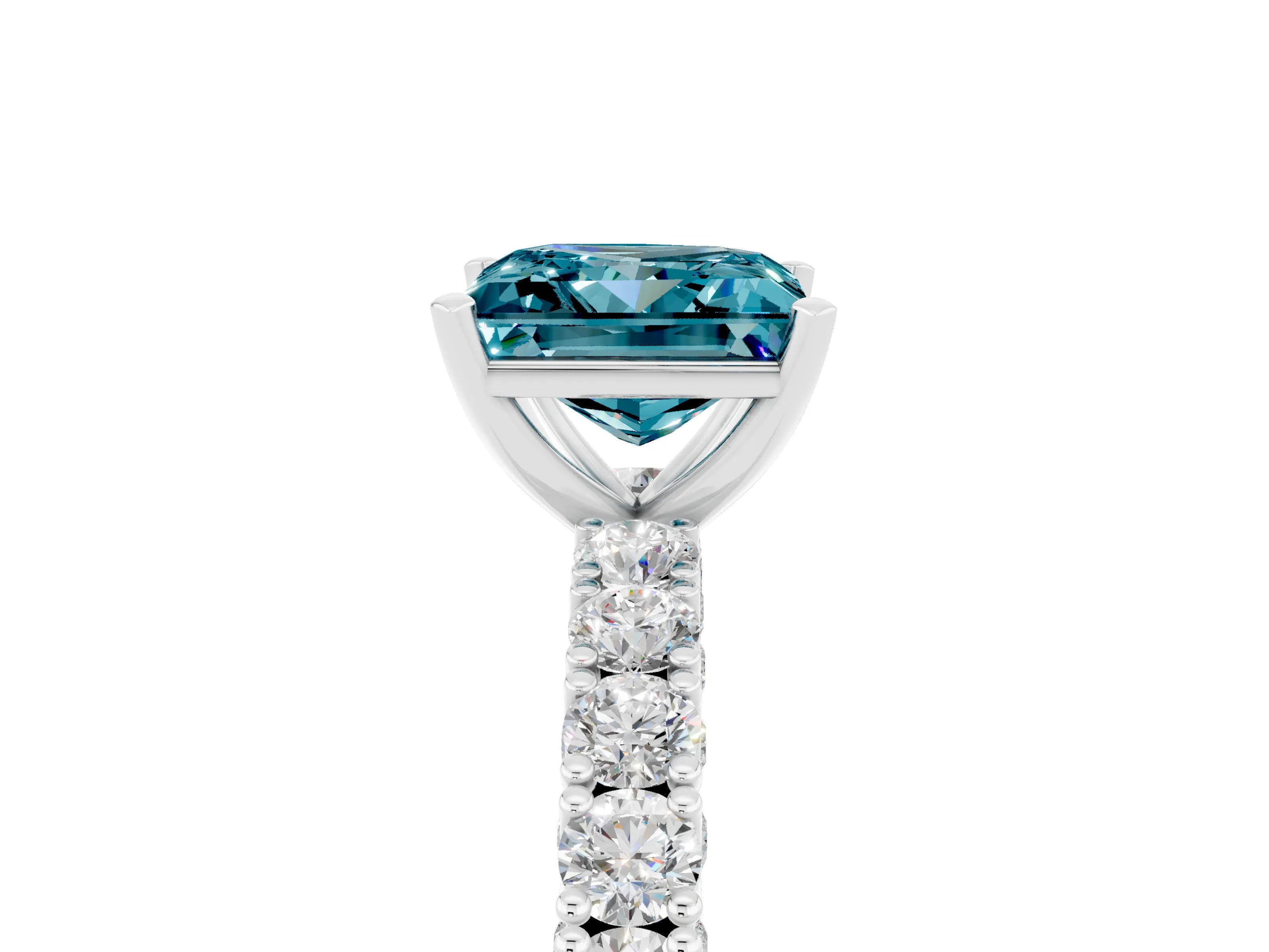 White gold Princess Cut Diamond Pavé Band Solitaire Ring with Prong Setting_5
