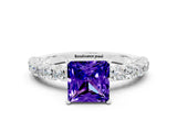White gold Princess Cut Diamond Pavé Band Solitaire Ring with Prong Setting