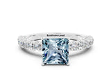 White gold Princess Cut Diamond Pavé Band Solitaire Ring with Prong Setting