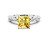 White gold Princess Cut Diamond Pavé Band Solitaire Ring with Prong Setting