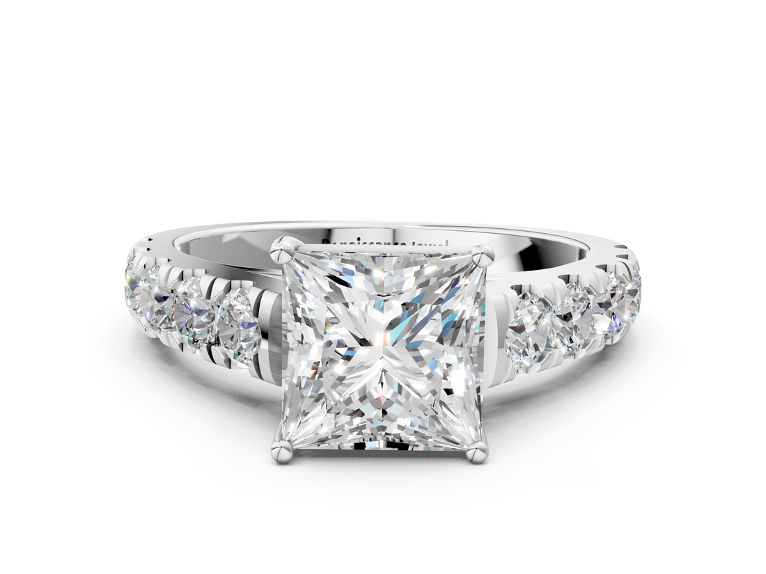 White gold Princess Cut Diamond Pavé Band Solitaire with Four-Prong Setting_35