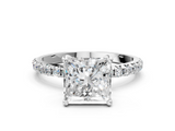 White gold Princess Cut Diamond Pavé Band Solitaire with Four-Prong Setting_3