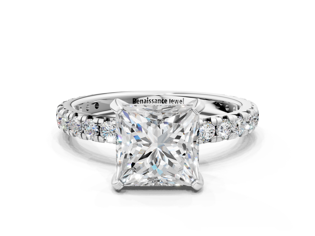 White gold Princess Cut Diamond Pavé Band with Four-Prong Setting_68