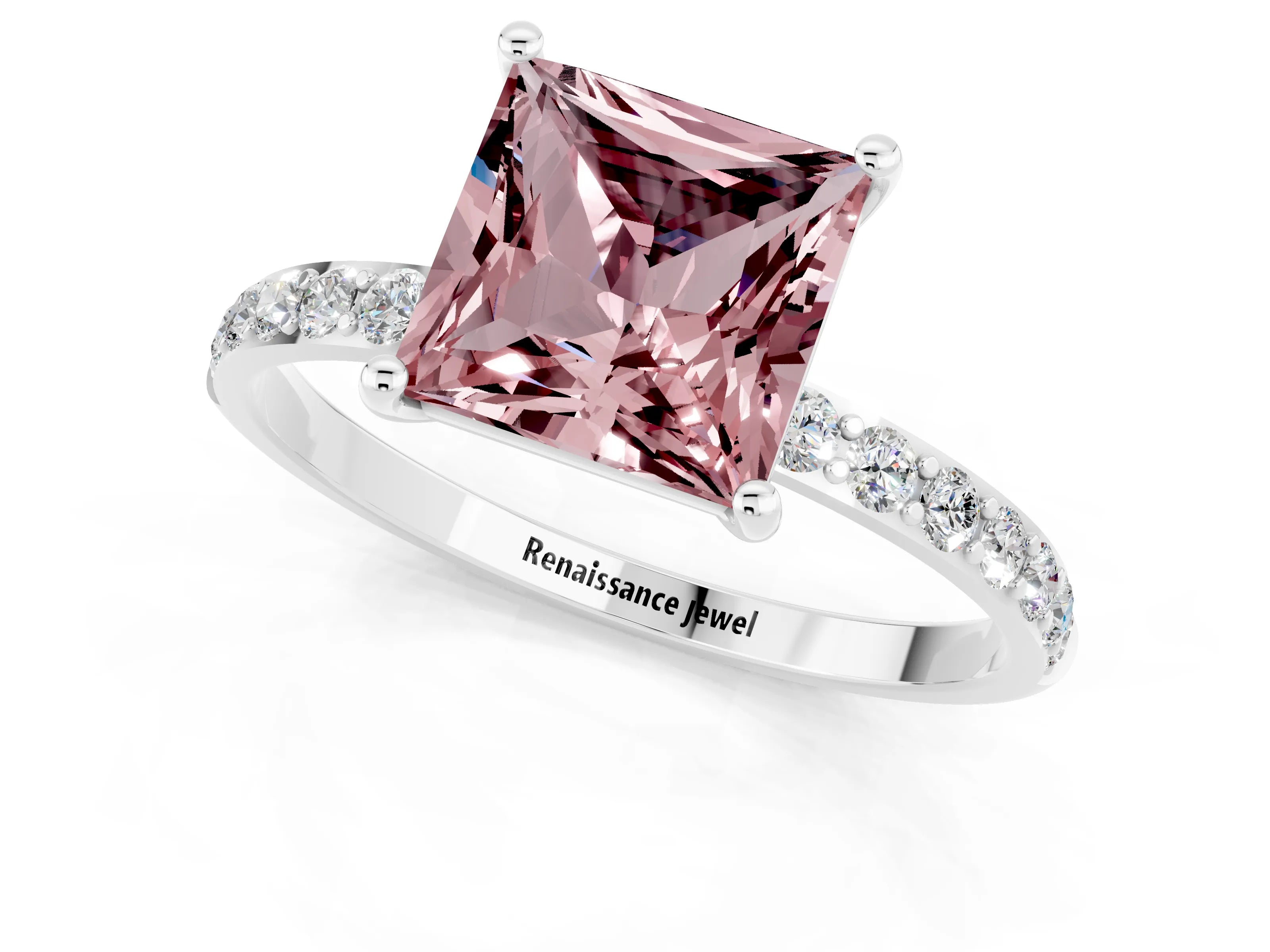 White gold Princess Cut Diamond Pavé Band with Six-Prong Setting_1