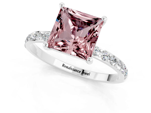 Silver Princess Cut Diamond Pavé Band with Six-Prong Setting