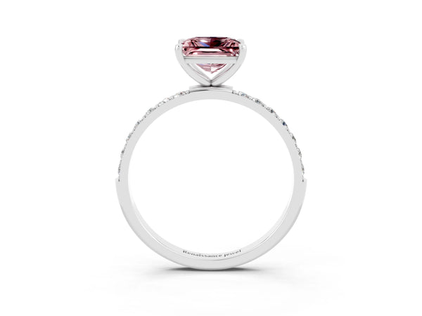 White gold Princess Cut Diamond Pavé Band with Six-Prong Setting