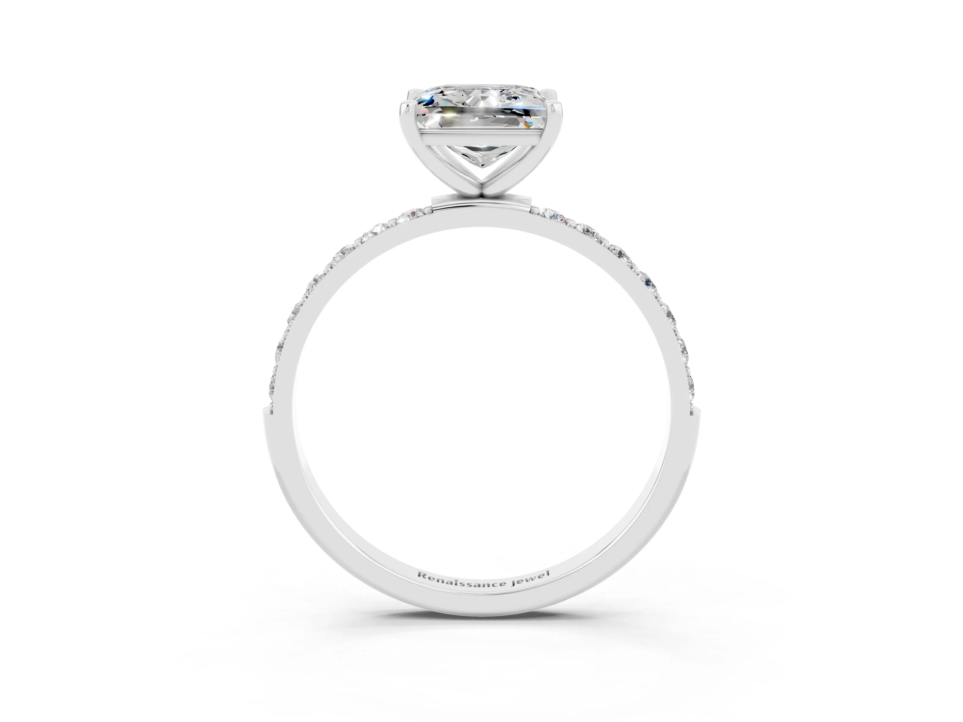 White gold Princess Cut Diamond Pavé Band with Six-Prong Setting_3