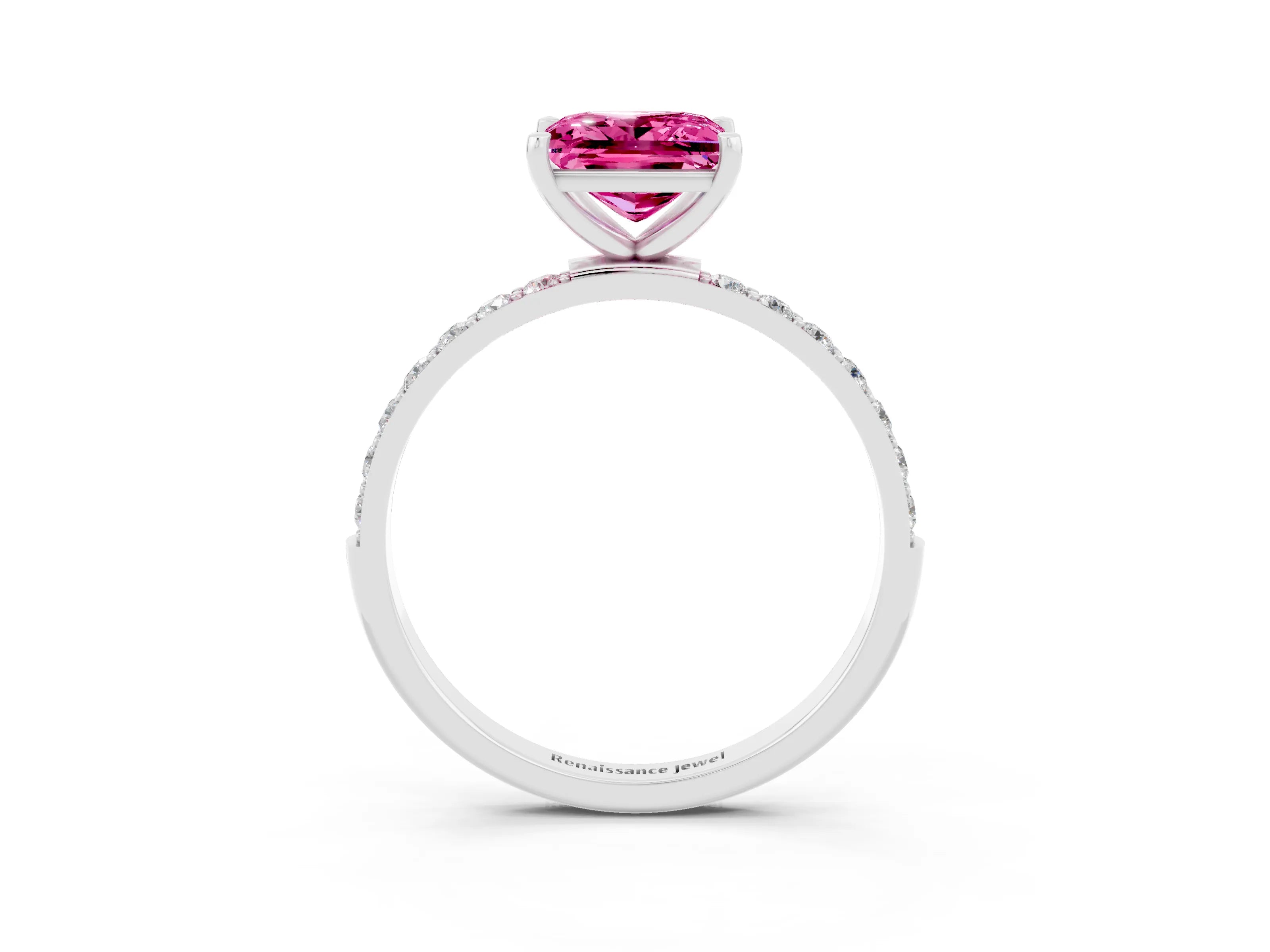 White gold Princess Cut Diamond Pavé Band with Six-Prong Setting_3