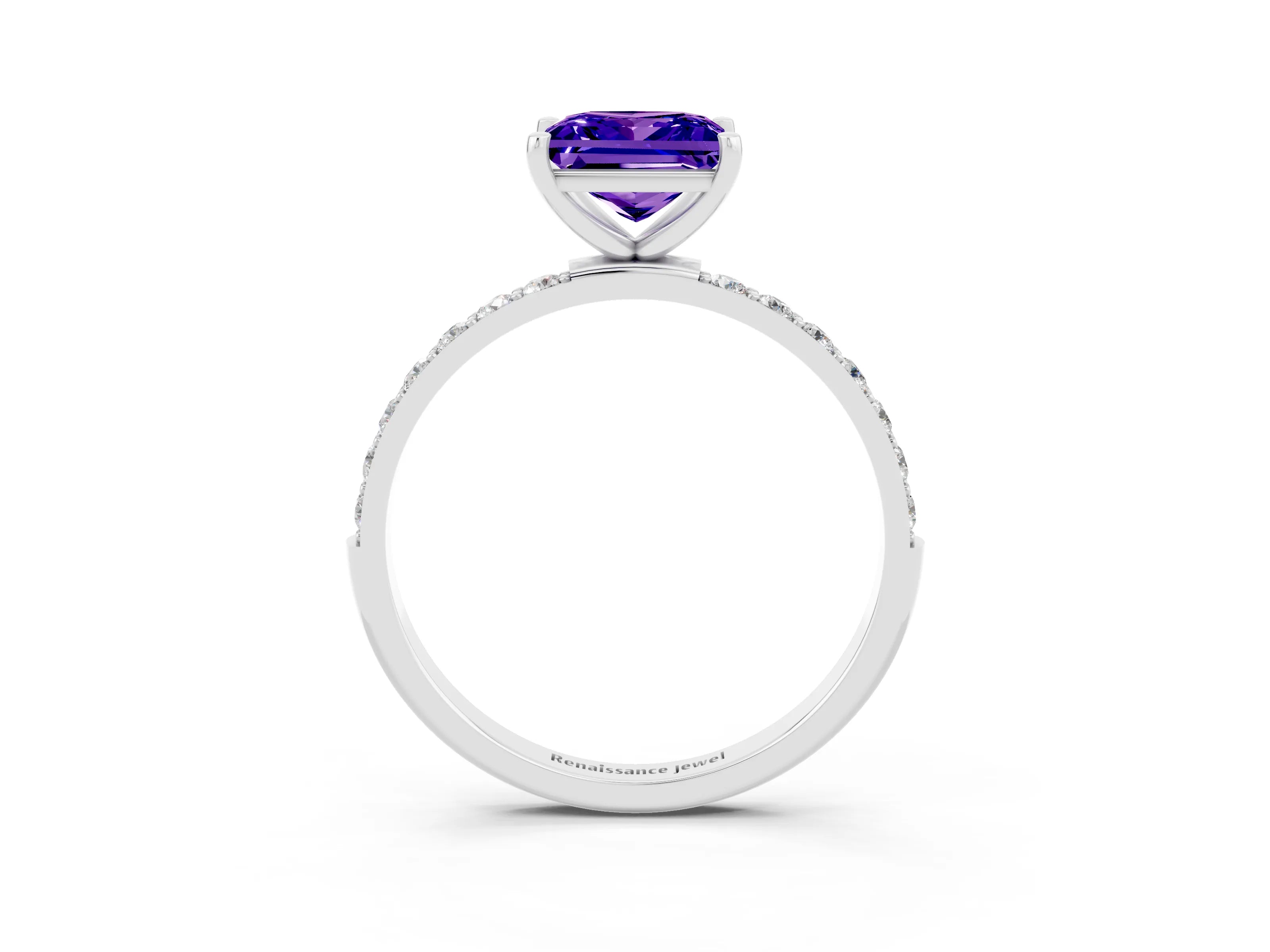 White gold Princess Cut Diamond Pavé Band with Six-Prong Setting_3