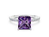 White gold Princess Cut Diamond Pavé Band with Six-Prong Setting