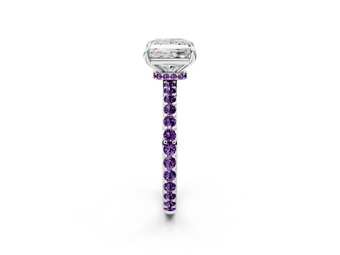 White gold Princess Cut Diamond Pavé Engagement Ring with Round with Amethyst side stone Accents and Prong Setting_2