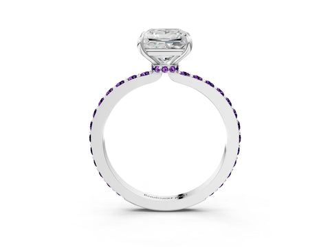 White gold Princess Cut Diamond Pavé Engagement Ring with Round with Amethyst side stone Accents and Prong Setting_3