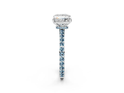 White gold Princess Cut Diamond Pavé Engagement Ring with Round with Aquamarine side stone Accents and Prong Setting_2