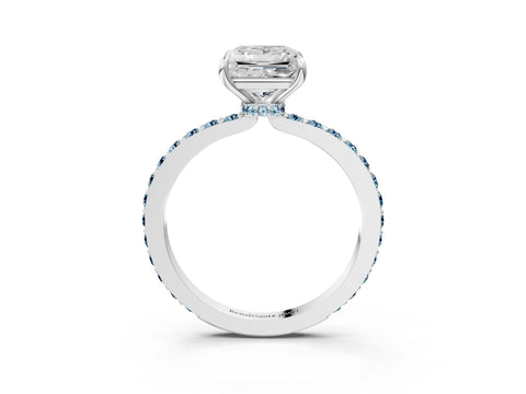 White gold Princess Cut Diamond Pavé Engagement Ring with Round with Aquamarine side stone Accents and Prong Setting_3