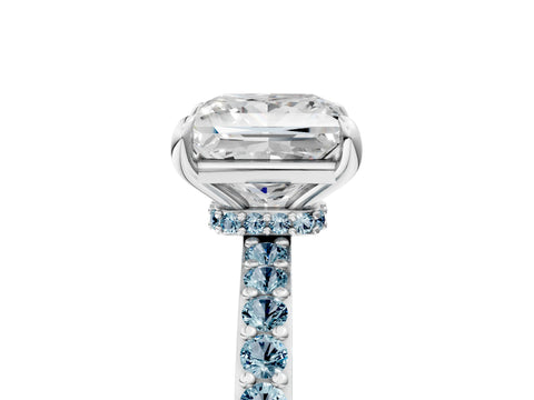 White gold Princess Cut Diamond Pavé Engagement Ring with Round with Aquamarine side stone Accents and Prong Setting_5