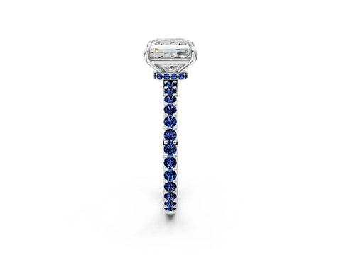 White gold Princess Cut Diamond Pavé Engagement Ring with Round with Blue Sapphire side stone Accents and Prong Setting_2