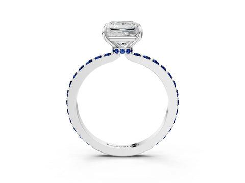 White gold Princess Cut Diamond Pavé Engagement Ring with Round with Blue Sapphire side stone Accents and Prong Setting_3