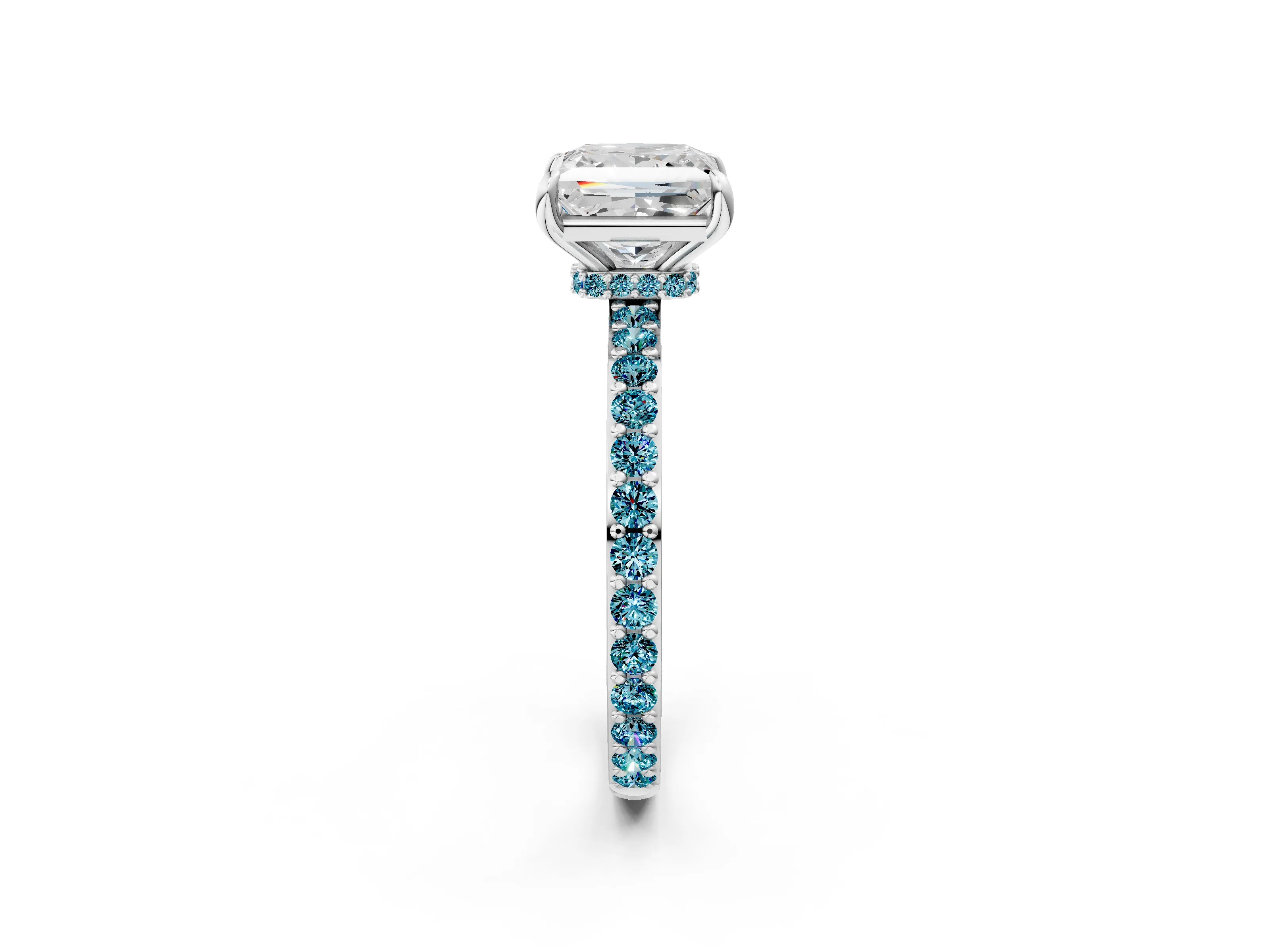 White gold Princess Cut Diamond Pavé Engagement Ring with Round with Blue Topaz side stone Accents and Prong Setting_2