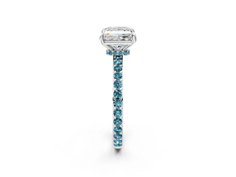 White gold Princess Cut Diamond Pavé Engagement Ring with Round with Blue Topaz side stone Accents and Prong Setting_2