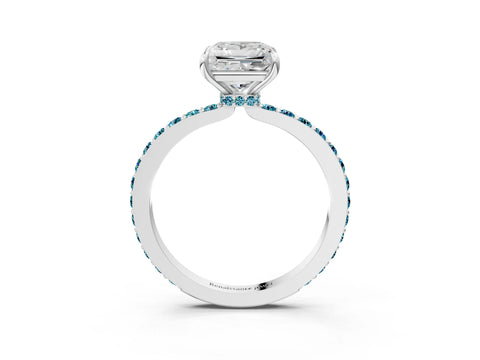 White gold Princess Cut Diamond Pavé Engagement Ring with Round with Blue Topaz side stone Accents and Prong Setting_3