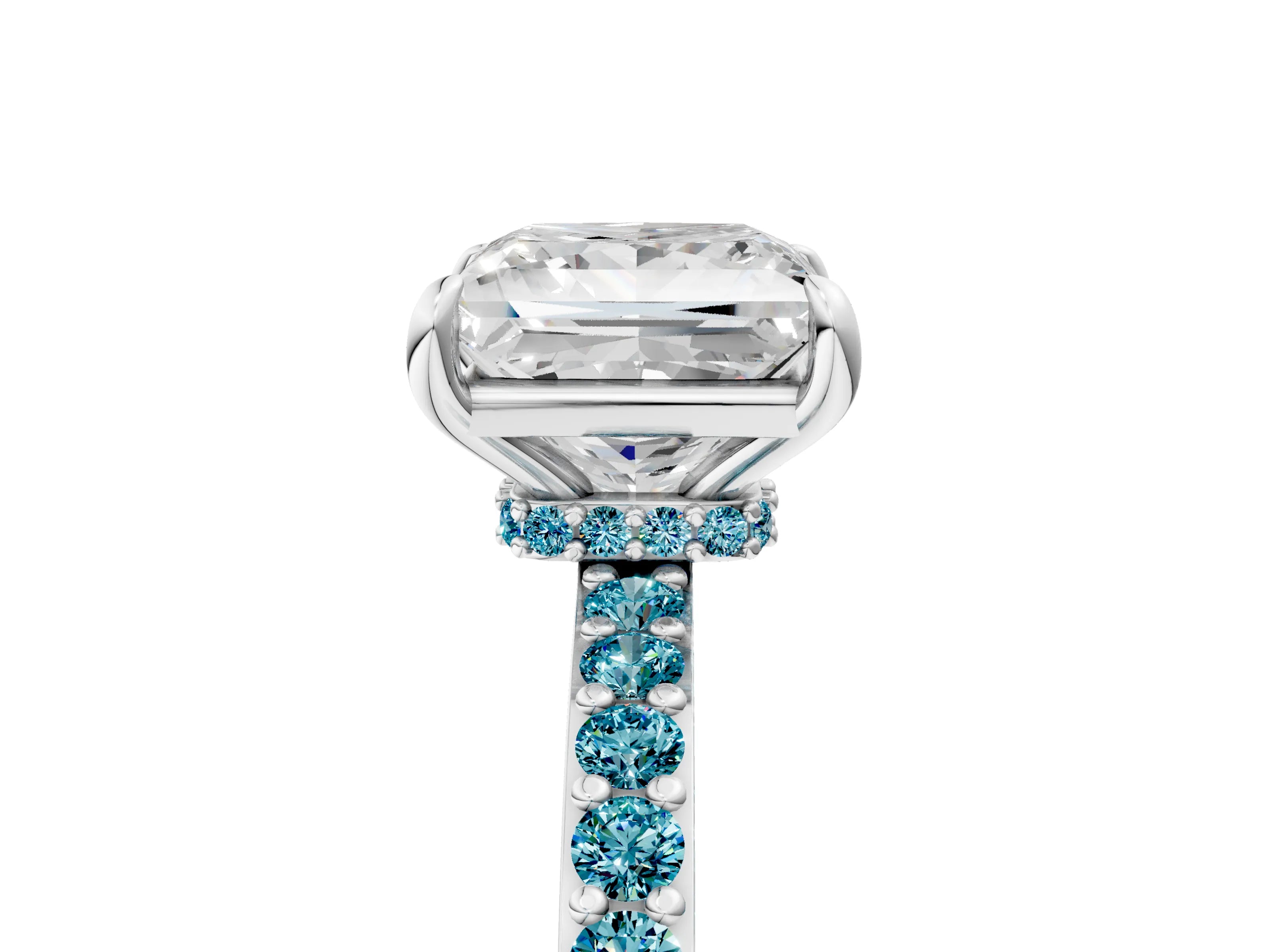 White gold Princess Cut Diamond Pavé Engagement Ring with Round with Blue Topaz side stone Accents and Prong Setting_5