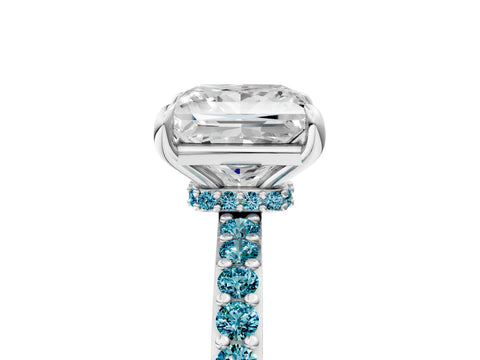 White gold Princess Cut Diamond Pavé Engagement Ring with Round with Blue Topaz side stone Accents and Prong Setting_5