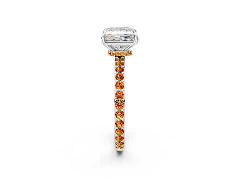 White gold Princess Cut Diamond Pavé Engagement Ring with Round with Citrine side stone Accents and Prong Setting_14