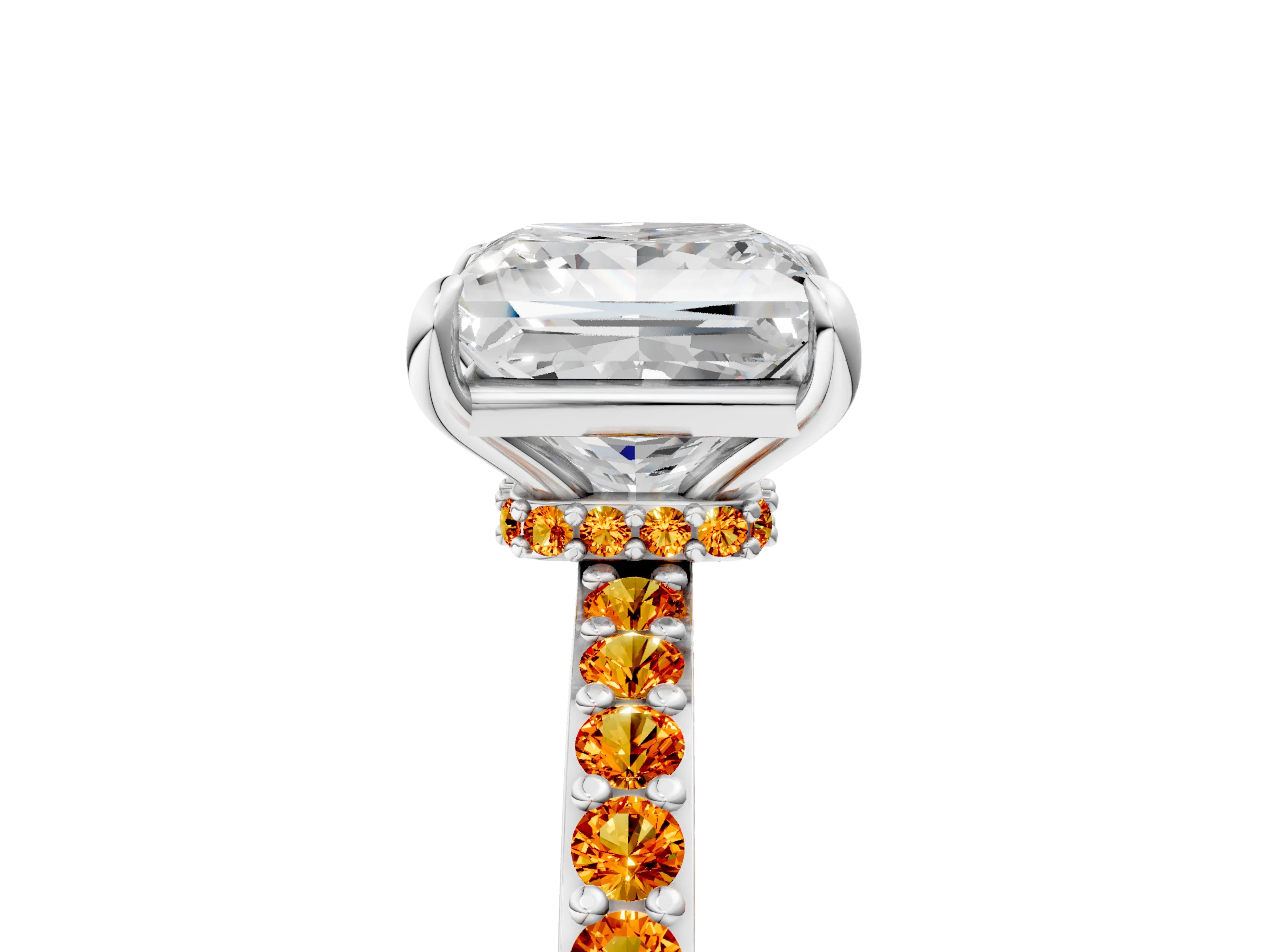White gold Princess Cut Diamond Pavé Engagement Ring with Round with Citrine side stone Accents and Prong Setting_17