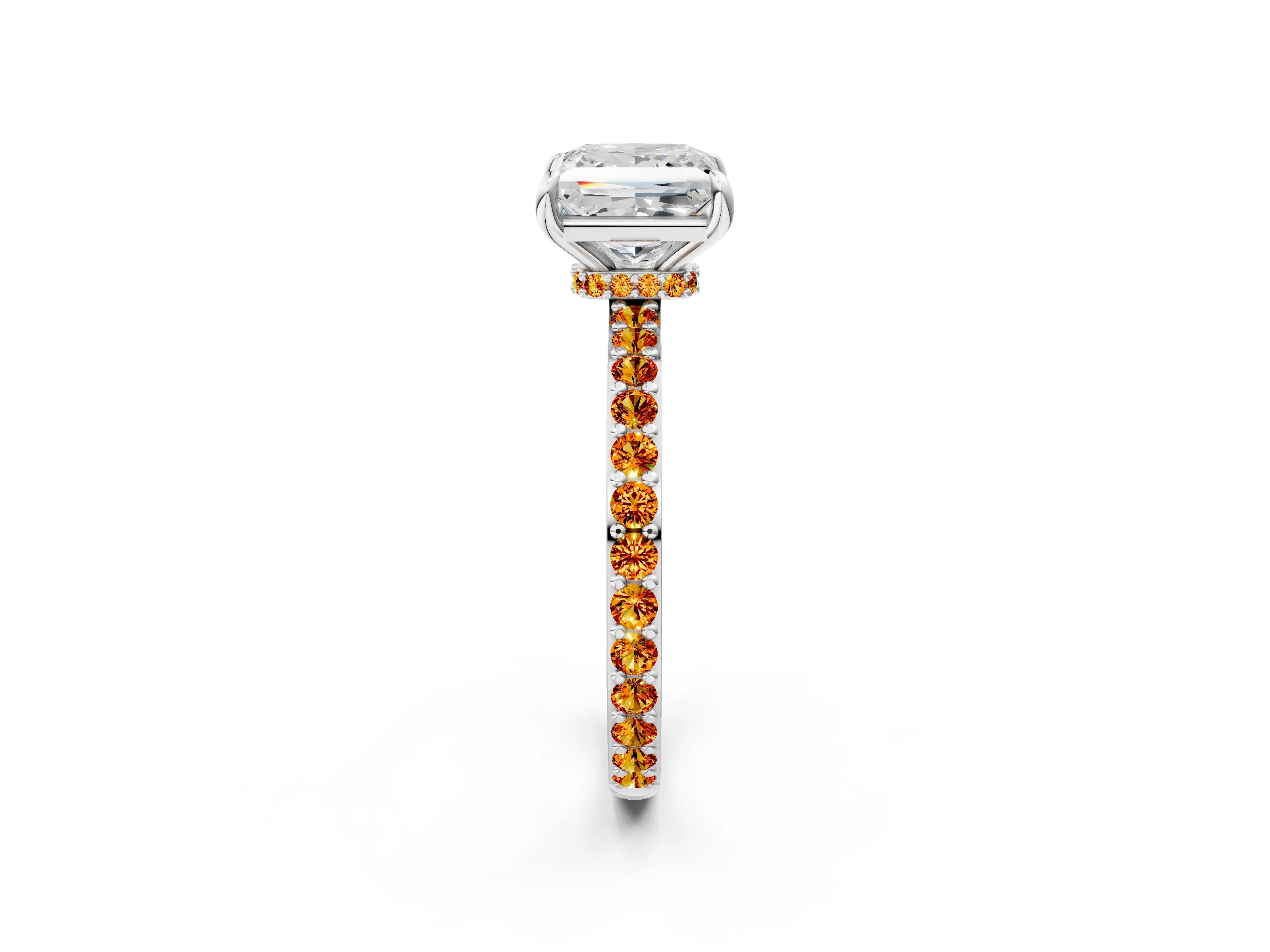 White gold Princess Cut Diamond Pavé Engagement Ring with Round with Citrine side stone Accents and Prong Setting_2