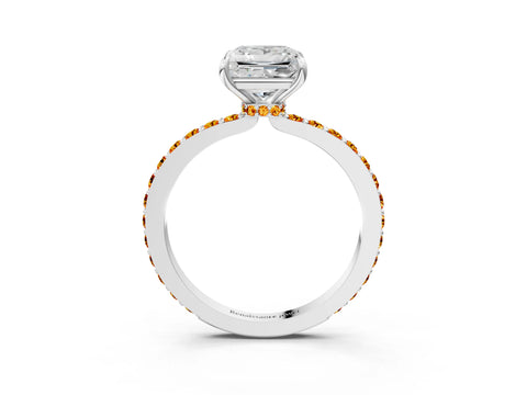 White gold Princess Cut Diamond Pavé Engagement Ring with Round with Citrine side stone Accents and Prong Setting_3