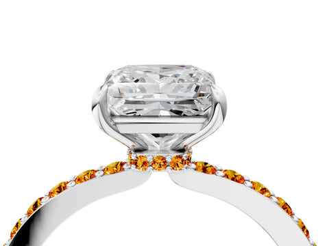 White gold Princess Cut Diamond Pavé Engagement Ring with Round with Citrine side stone Accents and Prong Setting_4