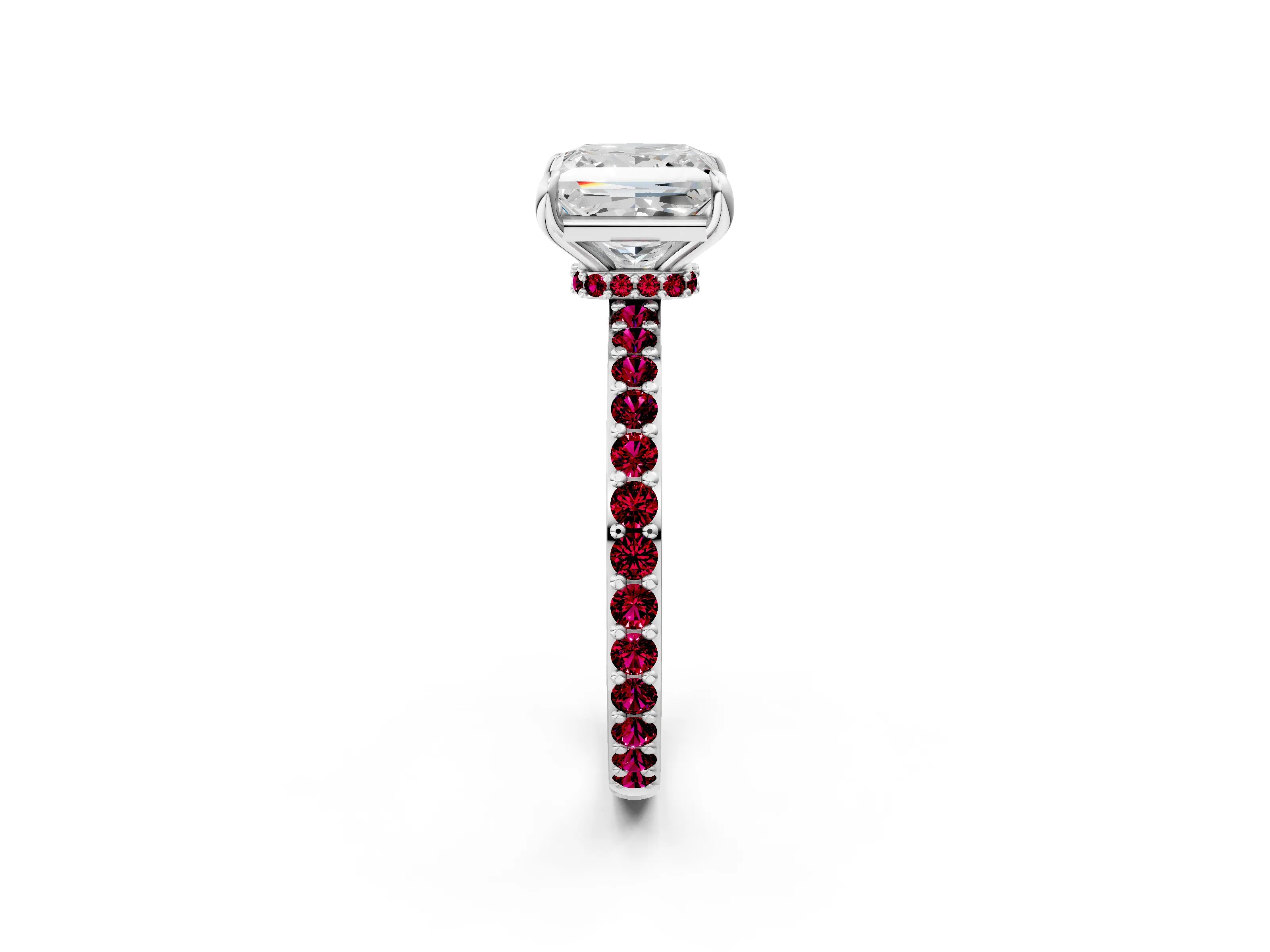 White gold Princess Cut Diamond Pavé Engagement Ring with Round with Garnet side stone Accents and Prong Setting_14