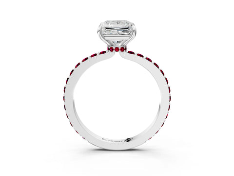 White gold Princess Cut Diamond Pavé Engagement Ring with Round with Garnet side stone Accents and Prong Setting_15