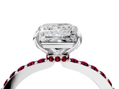 White gold Princess Cut Diamond Pavé Engagement Ring with Round with Garnet side stone Accents and Prong Setting_16