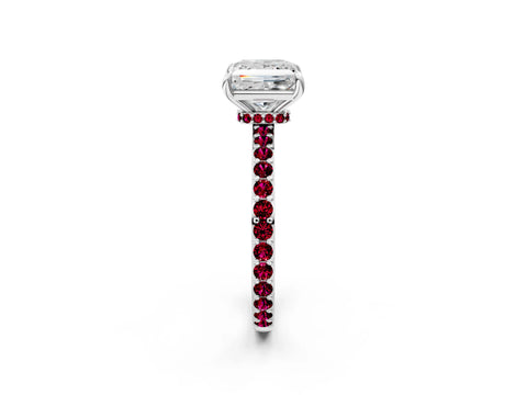 White gold Princess Cut Diamond Pavé Engagement Ring with Round with Garnet side stone Accents and Prong Setting_2