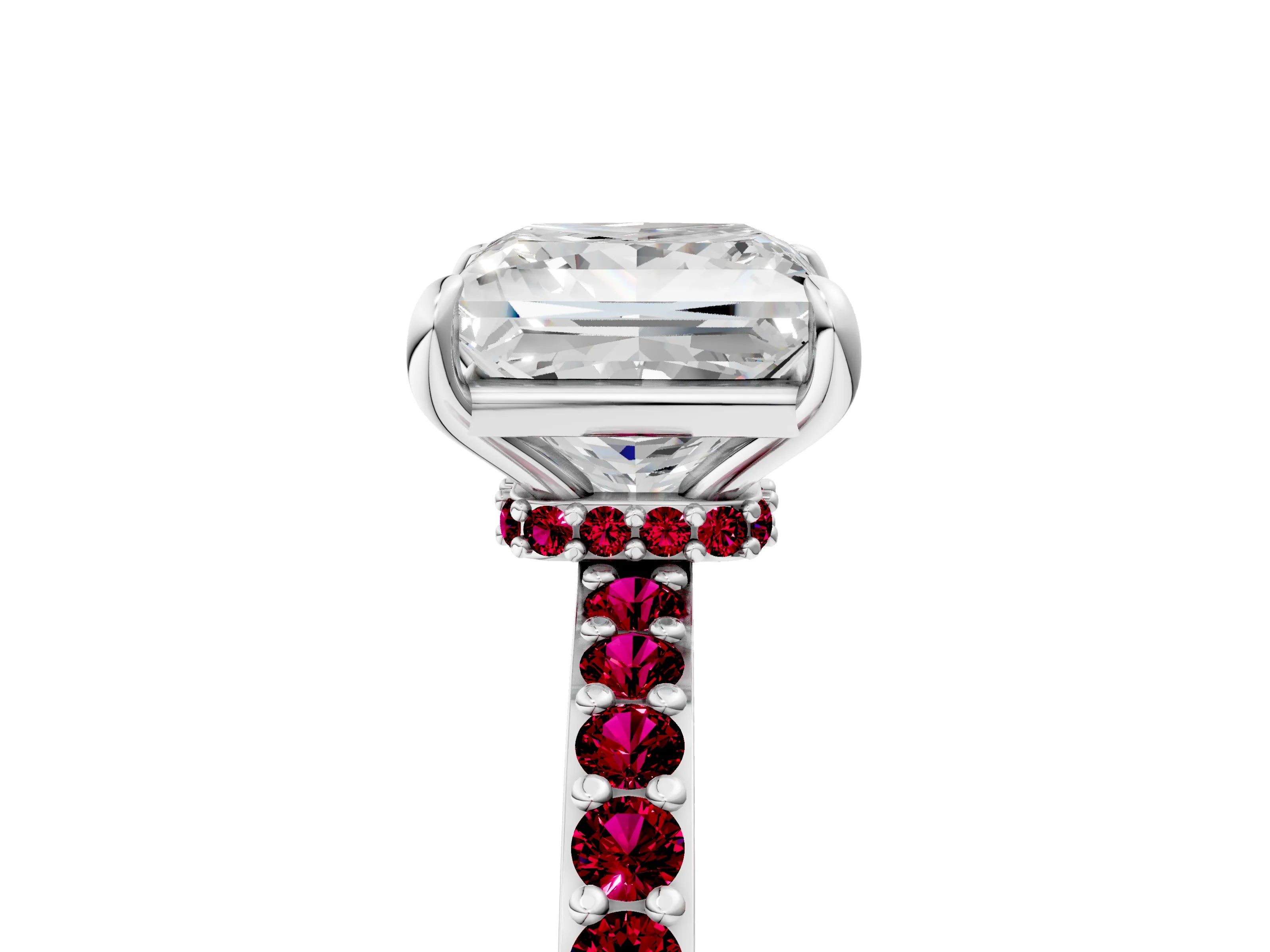 White gold Princess Cut Diamond Pavé Engagement Ring with Round with Garnet side stone Accents and Prong Setting_5
