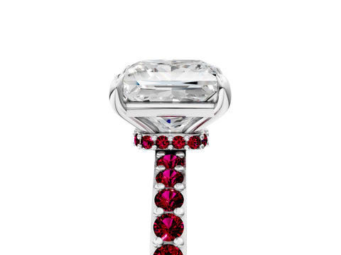 White gold Princess Cut Diamond Pavé Engagement Ring with Round with Garnet side stone Accents and Prong Setting_5