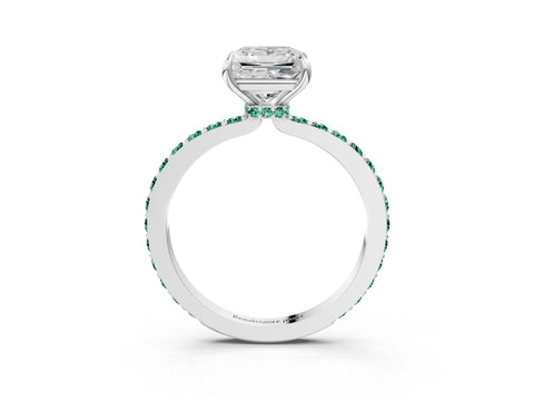 White gold Princess Cut Diamond Pavé Engagement Ring with Round with Green Sapphire side stone Accents and Prong Setting_15
