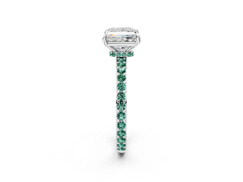 White gold Princess Cut Diamond Pavé Engagement Ring with Round with Green Sapphire side stone Accents and Prong Setting_2