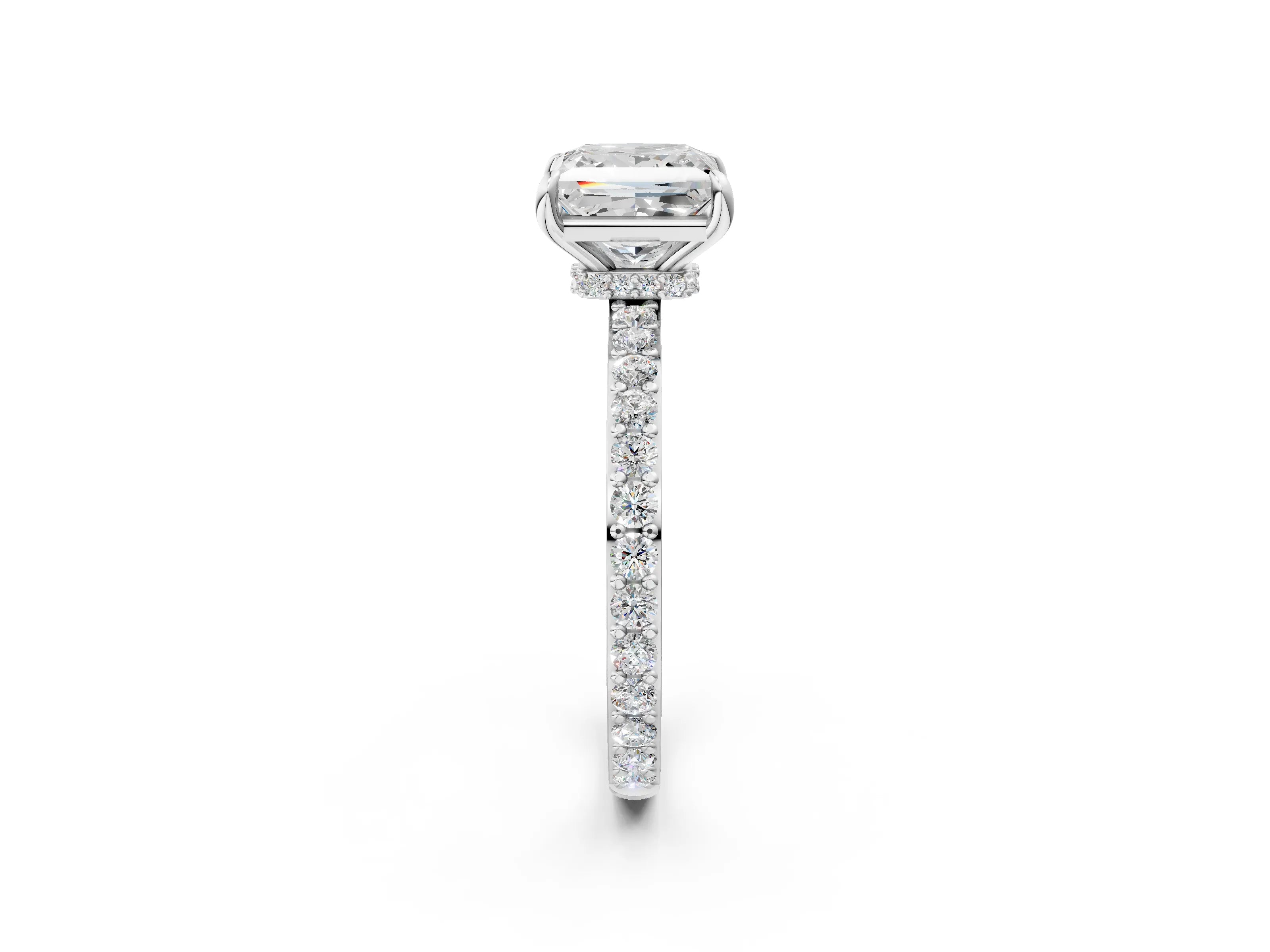 White gold Princess Cut Diamond Pavé Engagement Ring with Round with Moissanite side stone Accents and Prong Setting_2